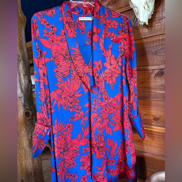 Alice + Olivia Red Floral on Blue Dress - Picture 1 of 5
